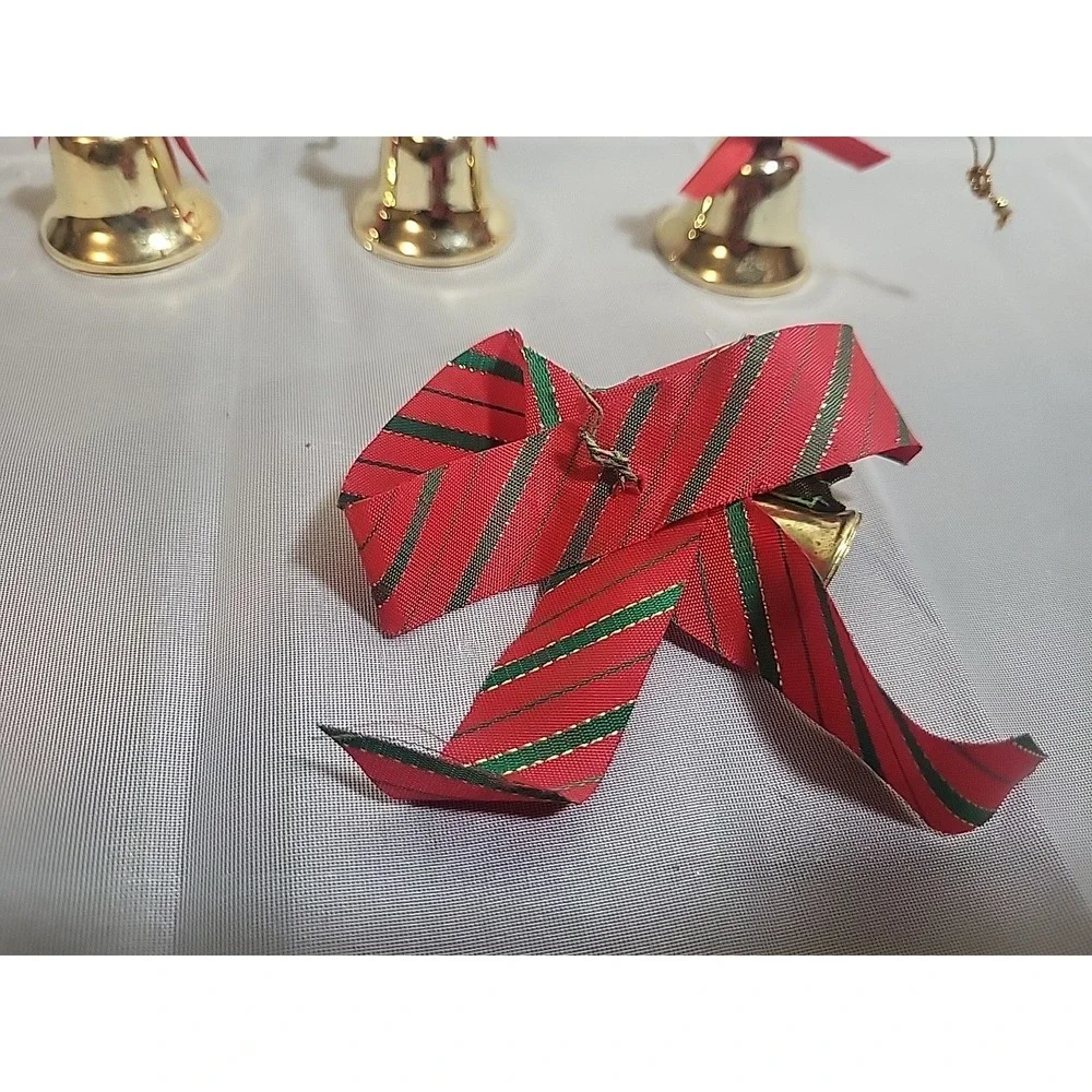 4 Small Vtg Bells With Ribbons Christmas‎ Ornaments
